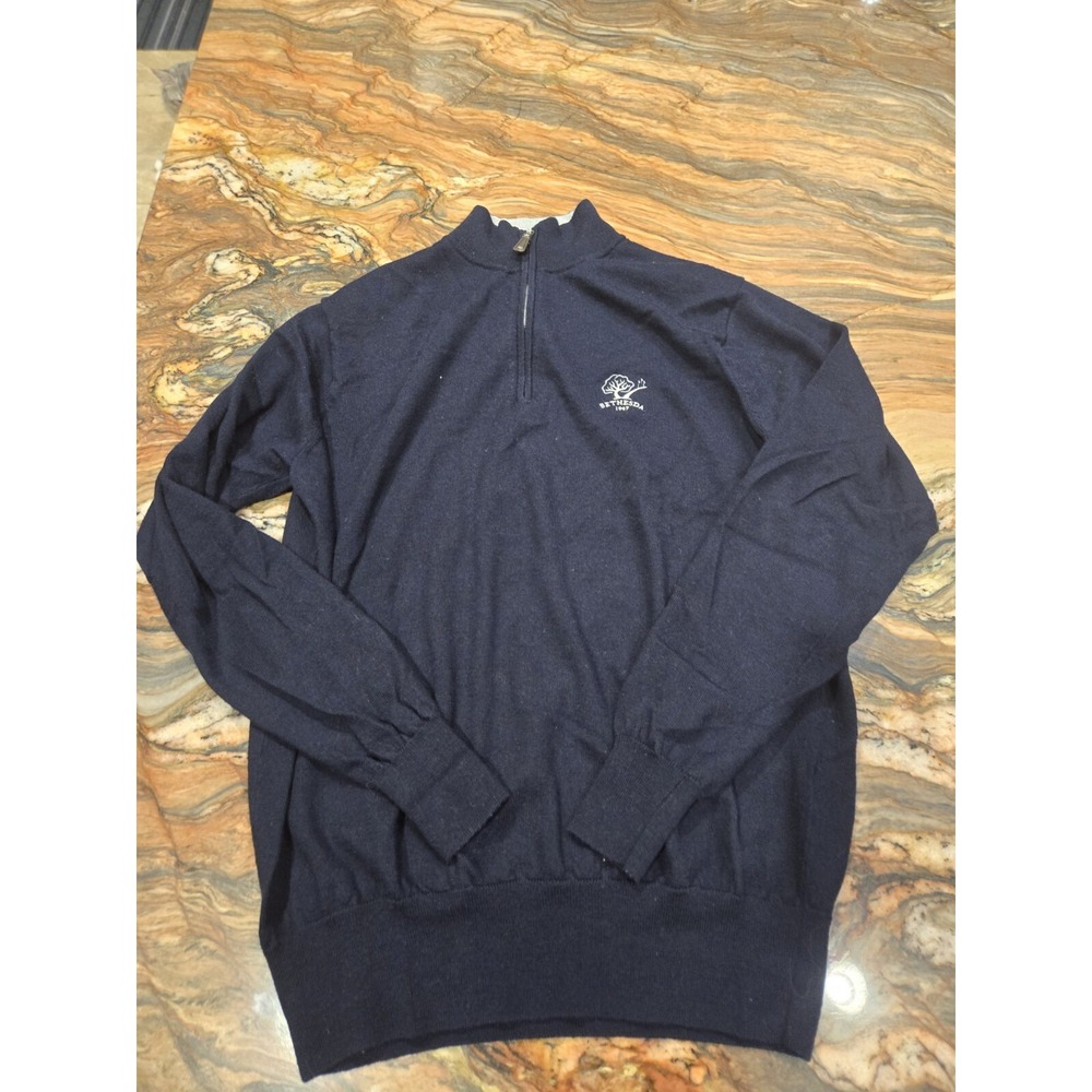 Peter Millar Sweater 1/4 Zip Navy Blue Crown Soft Cotton Silk Blend Mens Large